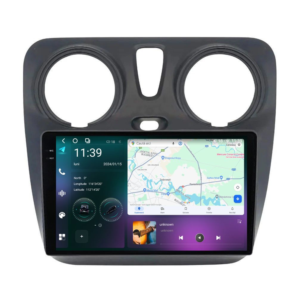 Navigatie dedicata cu Android Dacia Dokker dupa 2012, 12GB RAM, Radio GPS Dual Zone, Display 2K QLED 9.5" Touchscreen, Internet Wi-Fi si slot SIM 4G, Bluetooth, MirrorLink, USB
