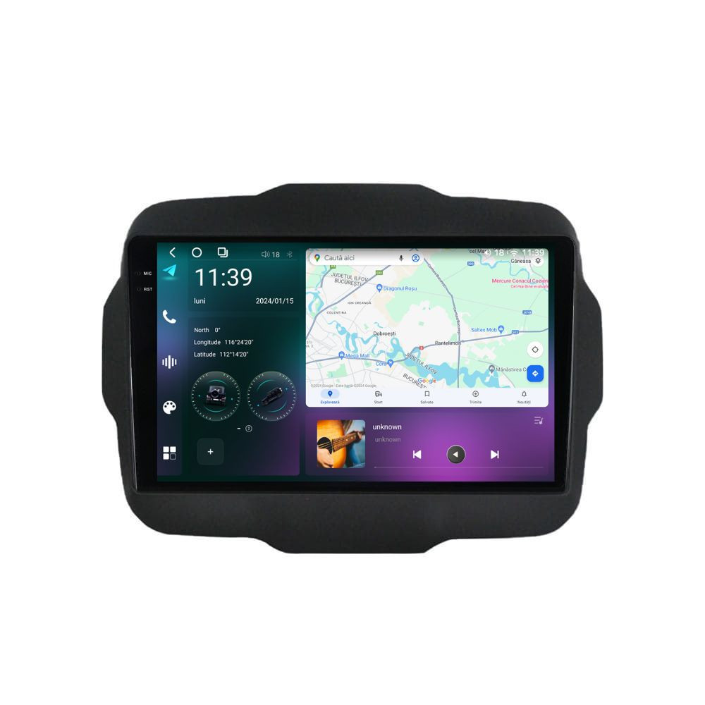Navigatie dedicata cu Android Jeep Renegade dupa 2014, 12GB RAM, Radio GPS Dual Zone, Display 2K QLED 9.5" Touchscreen, Internet Wi-Fi si slot SIM 4G, Bluetooth, MirrorLink, USB