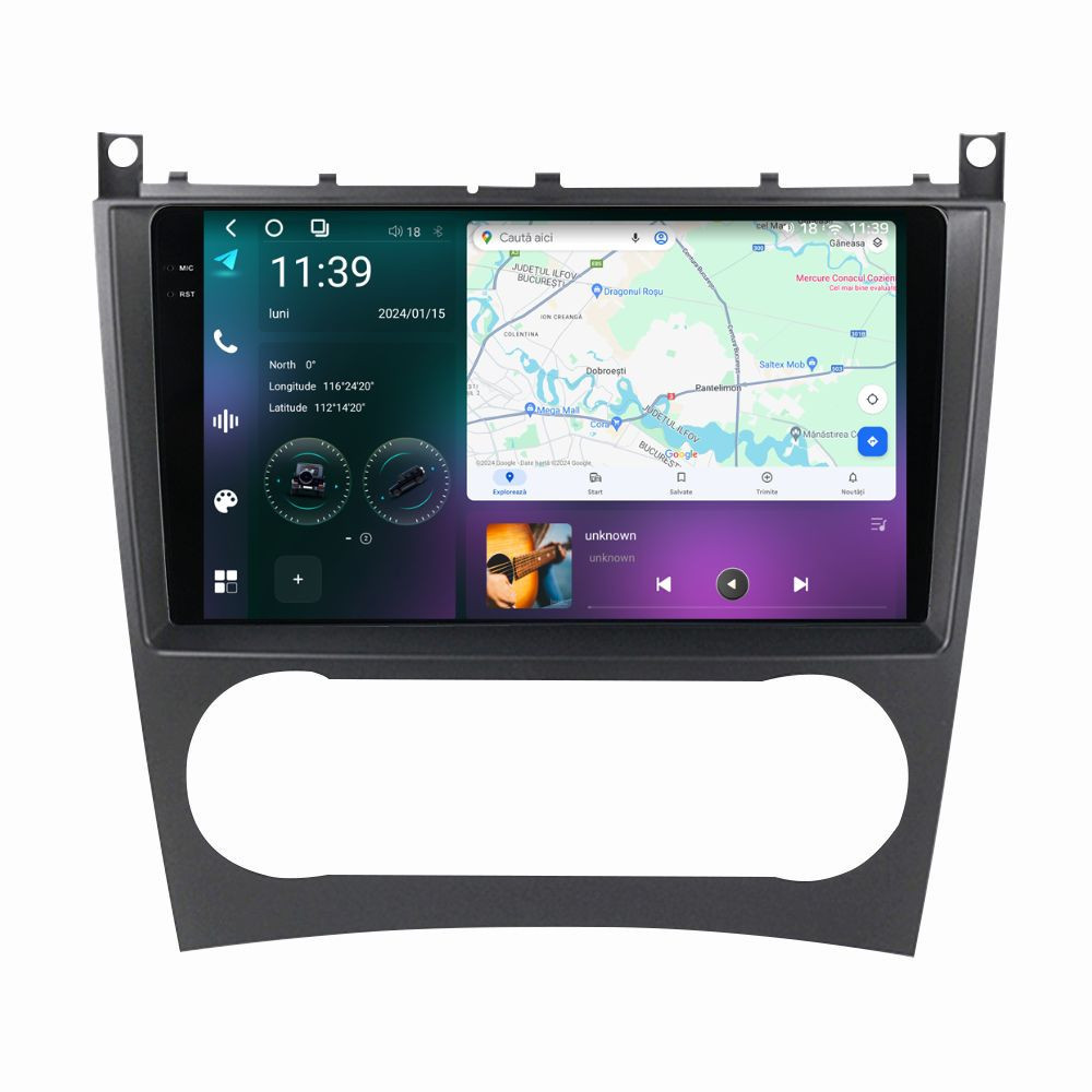 Navigatie dedicata cu Android Mercedes C-Class W203 2004 - 2007, 12GB RAM, Radio GPS Dual Zone, Display 2K QLED 9.5" Touchscreen, Internet Wi-Fi si slot SIM 4G, Bluetooth, MirrorLink, USB