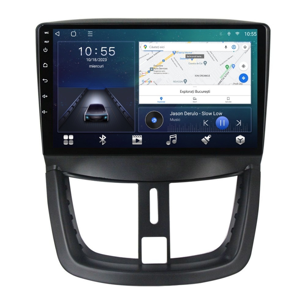 Navigatie dedicata cu Android Peugeot 207 2006 - 2015, 2GB RAM, Radio GPS Dual Zone, Display HD QLED 9" Touchscreen, Internet Wi-Fi si slot SIM 4G, Bluetooth, MirrorLink, USB