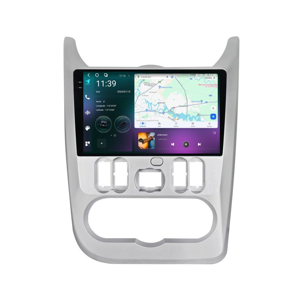 Navigatie dedicata cu Android Dacia Logan I 2008 - 2013, 12GB RAM, Radio GPS Dual Zone, Display 2K QLED 9.5" Touchscreen, Internet Wi-Fi si slot SIM 4G, Bluetooth, MirrorLink, USB