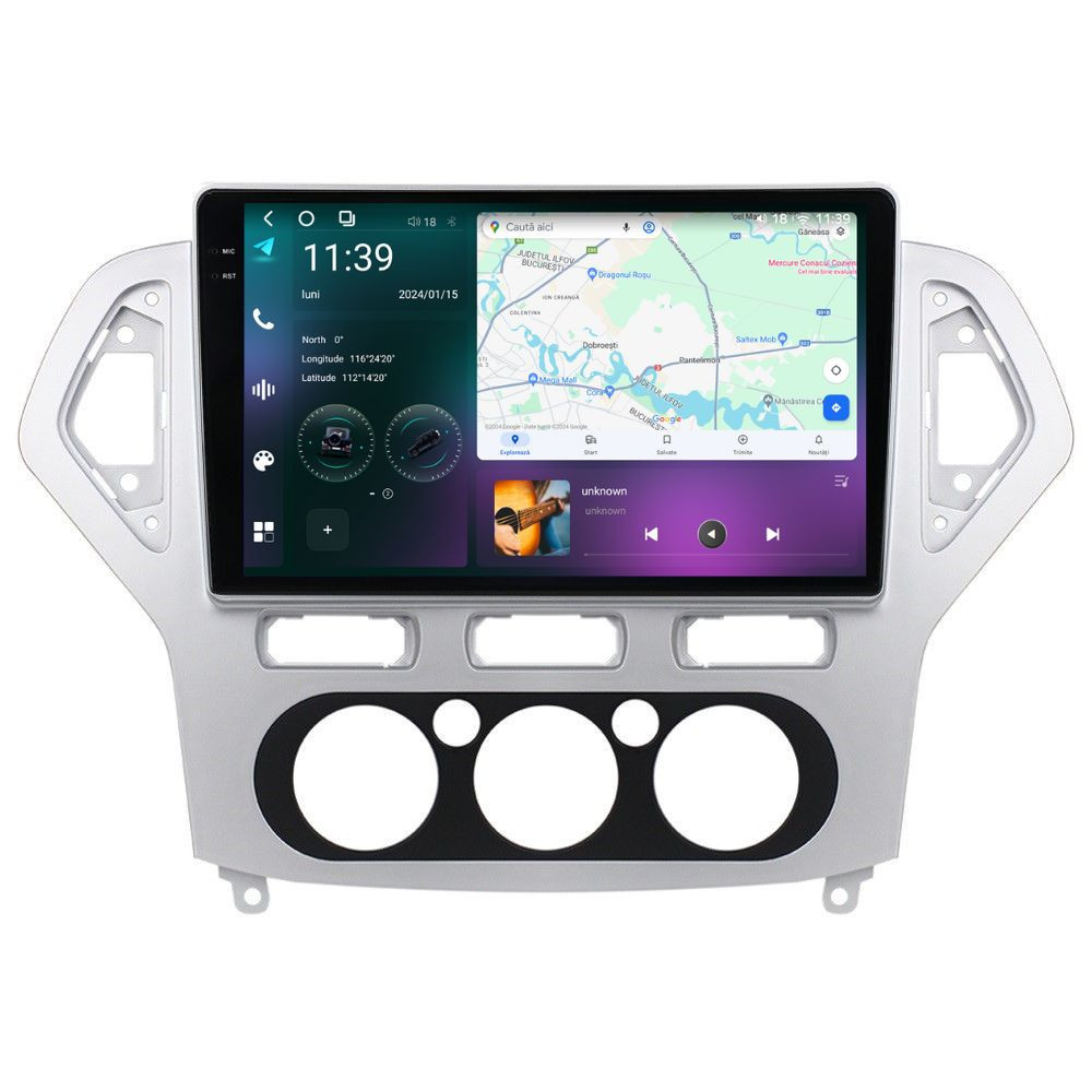 Navigatie dedicata cu Android Ford Mondeo IV 2007 - 2011, clima manuala, 12GB RAM, Radio GPS Dual Zone, Display 2K QLED 10.36" Touchscreen, Internet Wi-Fi si slot SIM 4G, Bluetooth, MirrorLink, USB