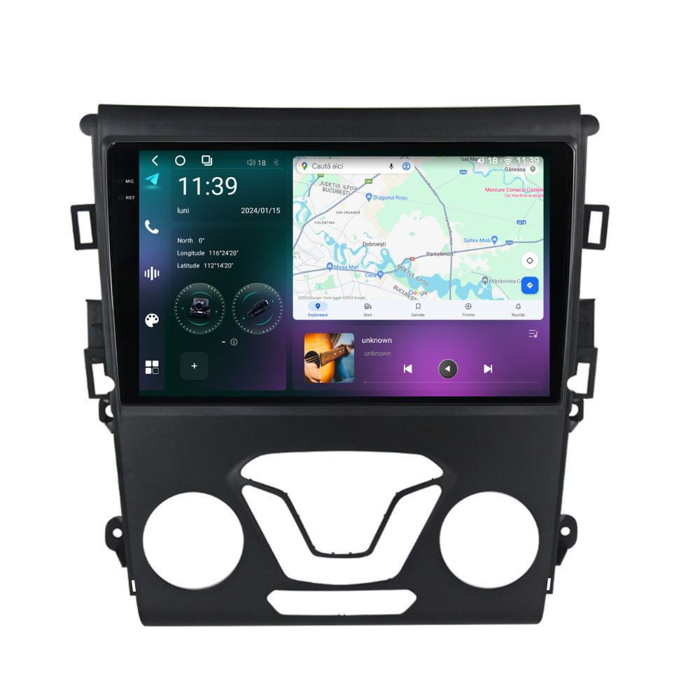 Navigatie dedicata cu Android Ford Mondeo V dupa 2014 fara navigatie originala, 12GB RAM, Radio GPS Dual Zone, Display 2K QLED 9.5" Touchscreen, Internet Wi-Fi si slot SIM 4G, Bluetooth, MirrorLink, USB