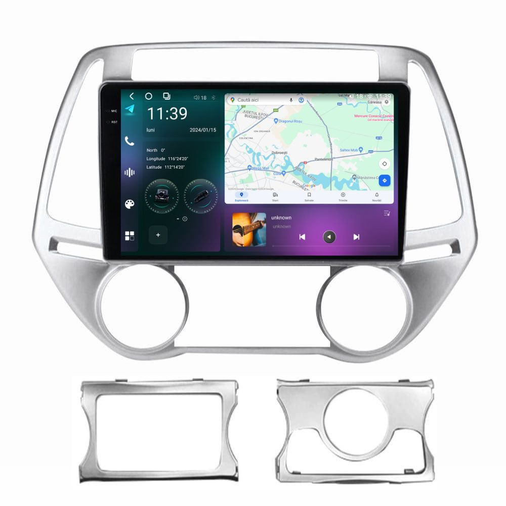 Navigatie dedicata cu Android Hyundai i20 2012 - 2014, 12GB RAM, Radio GPS Dual Zone, Display 2K QLED 9.5" Touchscreen, Internet Wi-Fi si slot SIM 4G, Bluetooth, MirrorLink, USB