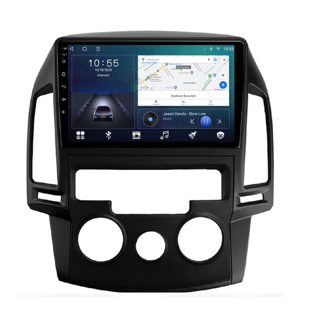 Navigatie dedicata cu Android Hyundai i30 2007 - 2012, clima manuala, 2GB RAM, Radio GPS Dual Zone, Display HD QLED 9" Touchscreen, Internet Wi-Fi si slot SIM 4G, Bluetooth, MirrorLink, USB