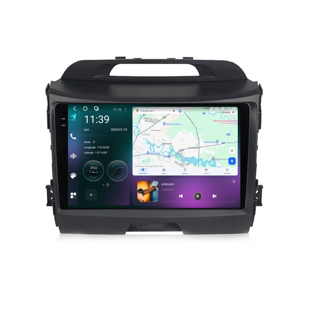Navigatie dedicata cu Android KIA Sportage 2010 - 2016, 12GB RAM, Radio GPS Dual Zone, Display 2K QLED 9.5" Touchscreen, Internet Wi-Fi si slot SIM 4G, Bluetooth, MirrorLink, USB