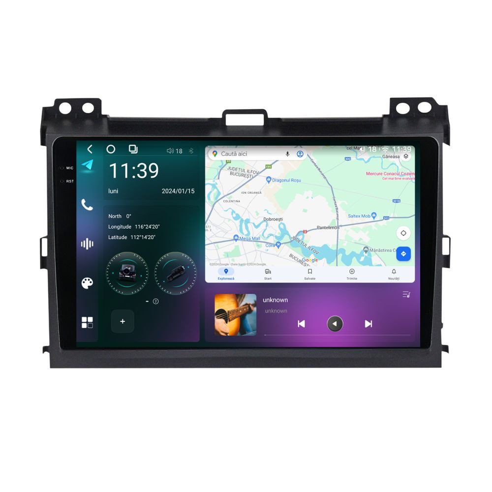 Navigatie dedicata cu Android Toyota Land Cruiser Prado J120 2002 - 2010, 12GB RAM, Radio GPS Dual Zone, Display 2K QLED 9.5" Touchscreen, Internet Wi-Fi si slot SIM 4G, Bluetooth, MirrorLink, USB