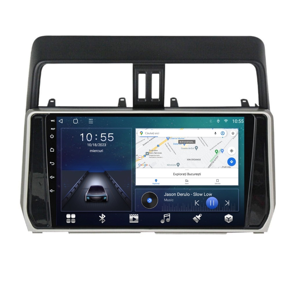 Navigatie dedicata cu Android Toyota Land Cruiser Prado J150 dupa 2017, 2GB RAM, Radio GPS Dual Zone, Display HD QLED 10" Touchscreen, Internet Wi-Fi si slot SIM 4G, Bluetooth, MirrorLink, U