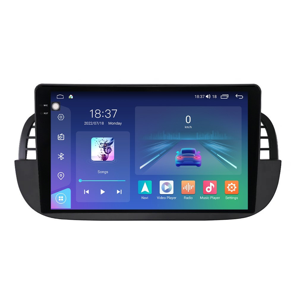 Navigatie dedicata cu Android Fiat 500 2007 - 2015, negru, 4GB RAM, Radio GPS Dual Zone, Display 2K QLED 9.5" Touchscreen, Internet Wi-Fi si slot SIM 4G, Bluetooth, MirrorLink, USB