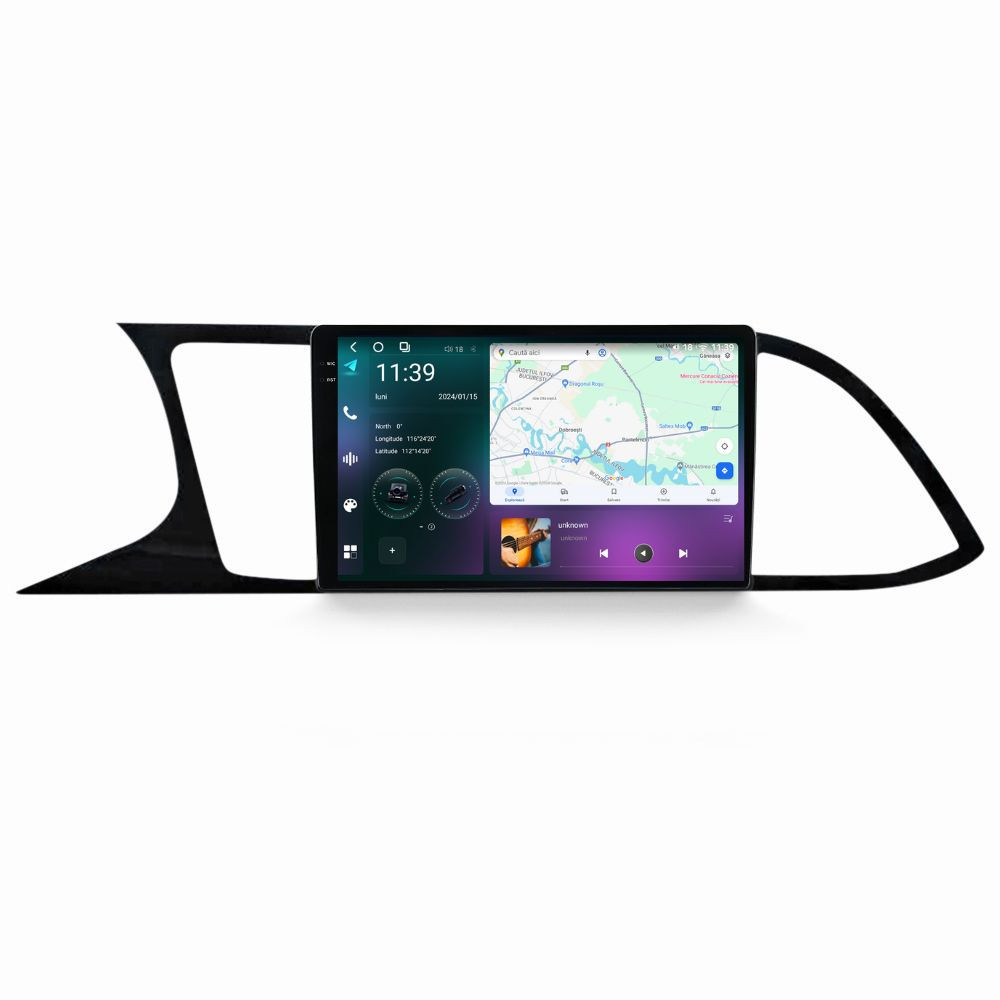 Navigatie dedicata cu Android Seat Leon 5F 2013 - 2020, 12GB RAM, Radio GPS Dual Zone, Display 2K QLED 9.5" Touchscreen, Internet Wi-Fi si slot SIM 4G, Bluetooth, MirrorLink, USB