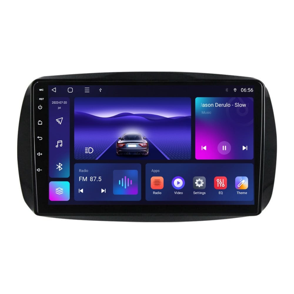 Navigatie dedicata cu Android Smart Fortwo dupa 2014, 3GB RAM, Radio GPS Dual Zone, Display HD QLED 9" Touchscreen, Internet Wi-Fi si slot SIM 4G, Bluetooth, MirrorLink, USB