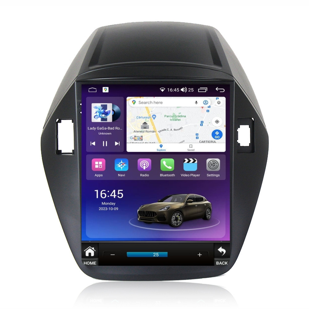 Navigatie dedicata cu Android tip tesla Hyundai ix35 2009 - 2015, 8GB RAM, Radio GPS Dual Zone, Touchscreen IPS 9.7" HD, Internet Wi-Fi si slot SIM 4G, Bluetooth, MirrorLink, USB