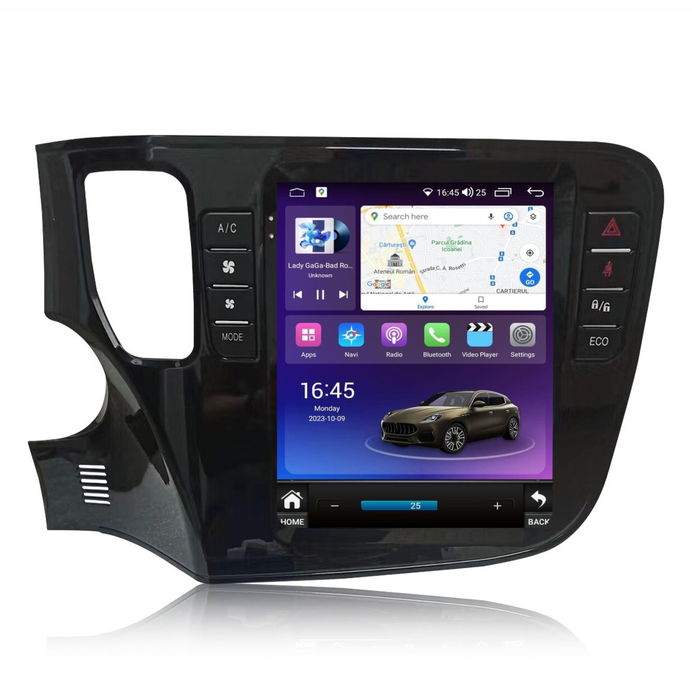 Navigatie dedicata cu Android tip tesla Mitsubishi Outlander III 2012 - 2019, 8GB RAM, Radio GPS Dual Zone, Touchscreen IPS 9.7" HD, Internet Wi-Fi si slot SIM 4G, Bluetooth, MirrorLink, USB