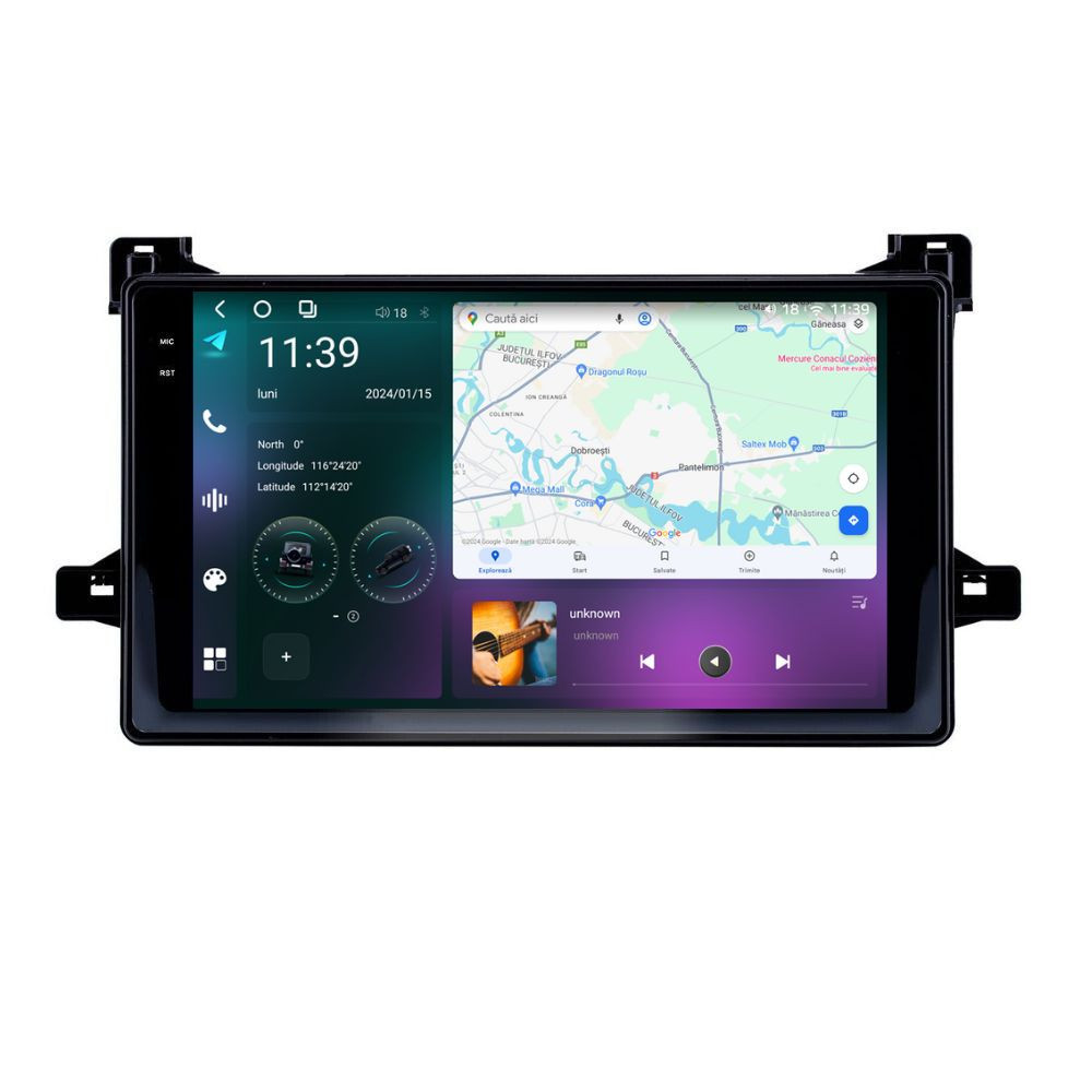 Navigatie dedicata cu Android Toyota Prius W5 dupa 2015, 12GB RAM, Radio GPS Dual Zone, Display 2K QLED 9.5" Touchscreen, Internet Wi-Fi si slot SIM 4G, Bluetooth, MirrorLink, USB