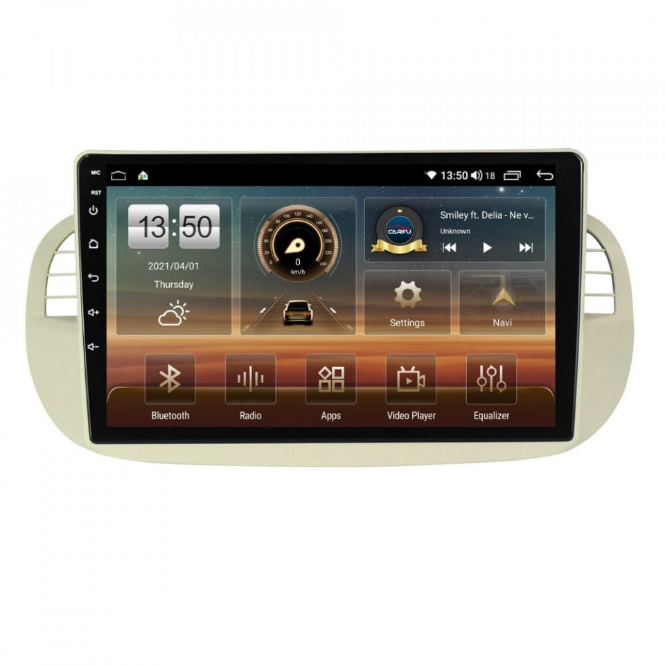 Navigatie dedicata cu Android Fiat 500 2007 - 2015, gri, 6GB RAM, Radio GPS Dual Zone, Display HD QLED 9" Touchscreen, Internet Wi-Fi si slot SIM 4G, Bluetooth, MirrorLink, USB