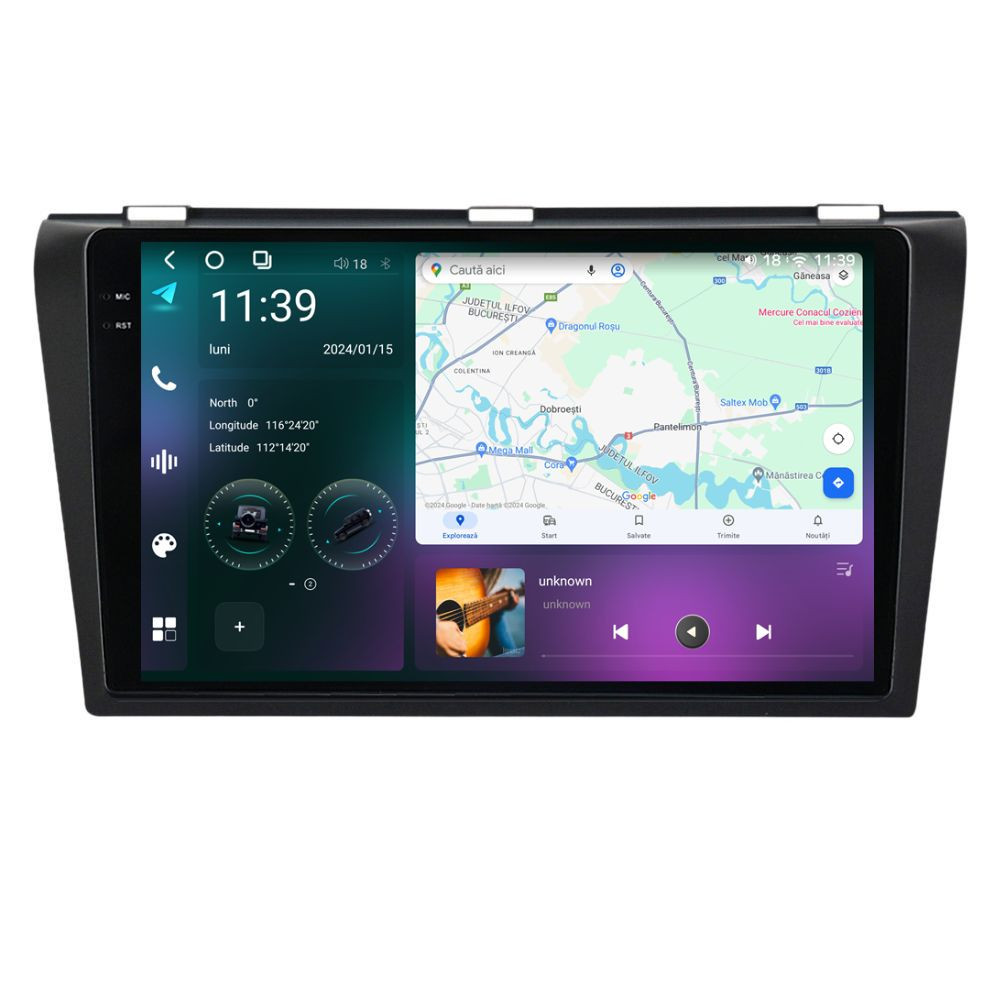 Navigatie dedicata cu Android Mazda 3 2003 - 2009, 12GB RAM, Radio GPS Dual Zone, Display 2K QLED 9.5" Touchscreen, Internet Wi-Fi si slot SIM 4G, Bluetooth, MirrorLink, USB