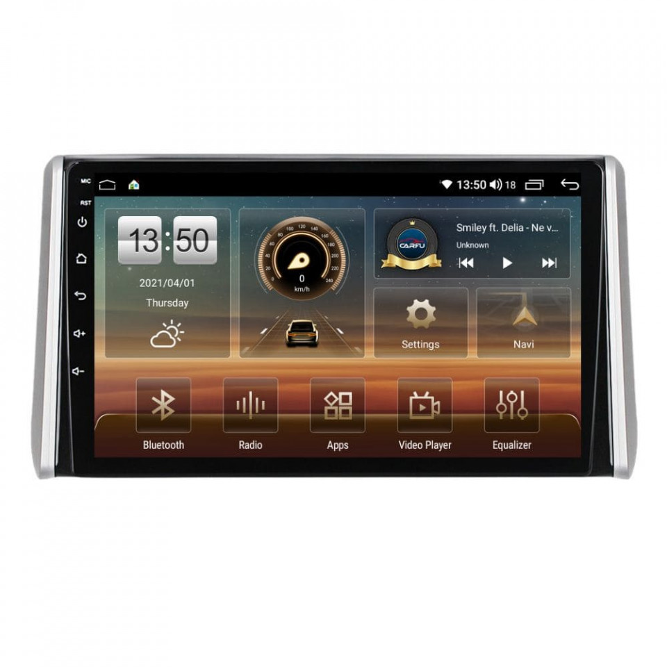 Navigatie dedicata cu Android Toyota Rav4 V dupa 2018, 6GB RAM, Radio GPS Dual Zone, Display HD QLED 10" Touchscreen, Internet Wi-Fi si slot SIM 4G, Bluetooth, MirrorLink, USB