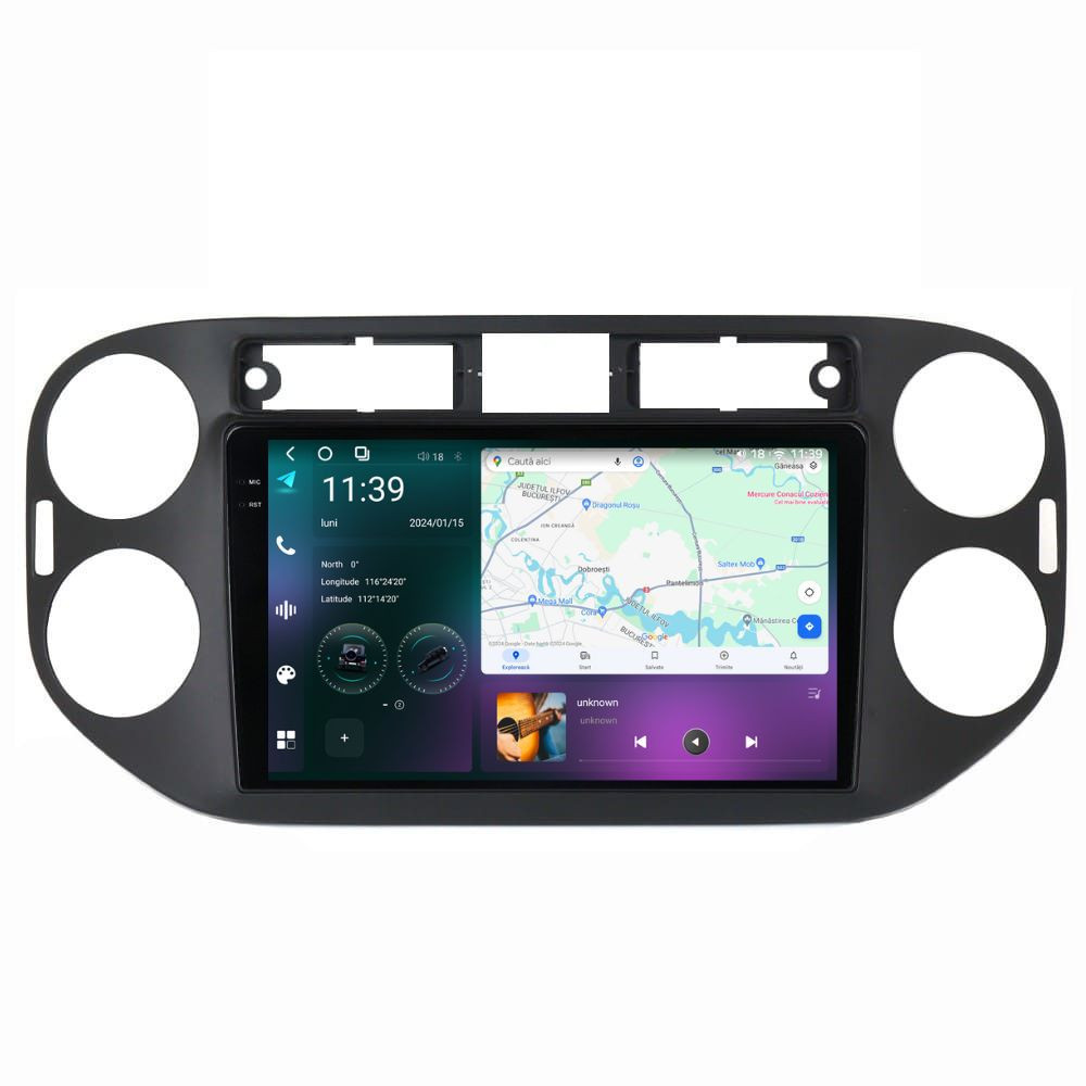 Navigatie dedicata cu Android VW Tiguan I 2012 - 2018, 12GB RAM, Radio GPS Dual Zone, Display 2K QLED 9.5" Touchscreen, Internet Wi-Fi si slot SIM 4G, Bluetooth, MirrorLink, USB