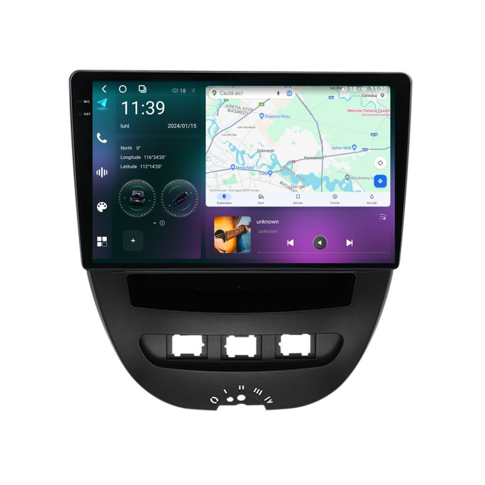 Navigatie dedicata cu Android Citroen C1 I 2005 - 2014, 12GB RAM, Radio GPS Dual Zone, Display 2K QLED 10.36" Touchscreen, Internet Wi-Fi si slot SIM 4G, Bluetooth, MirrorLink, USB