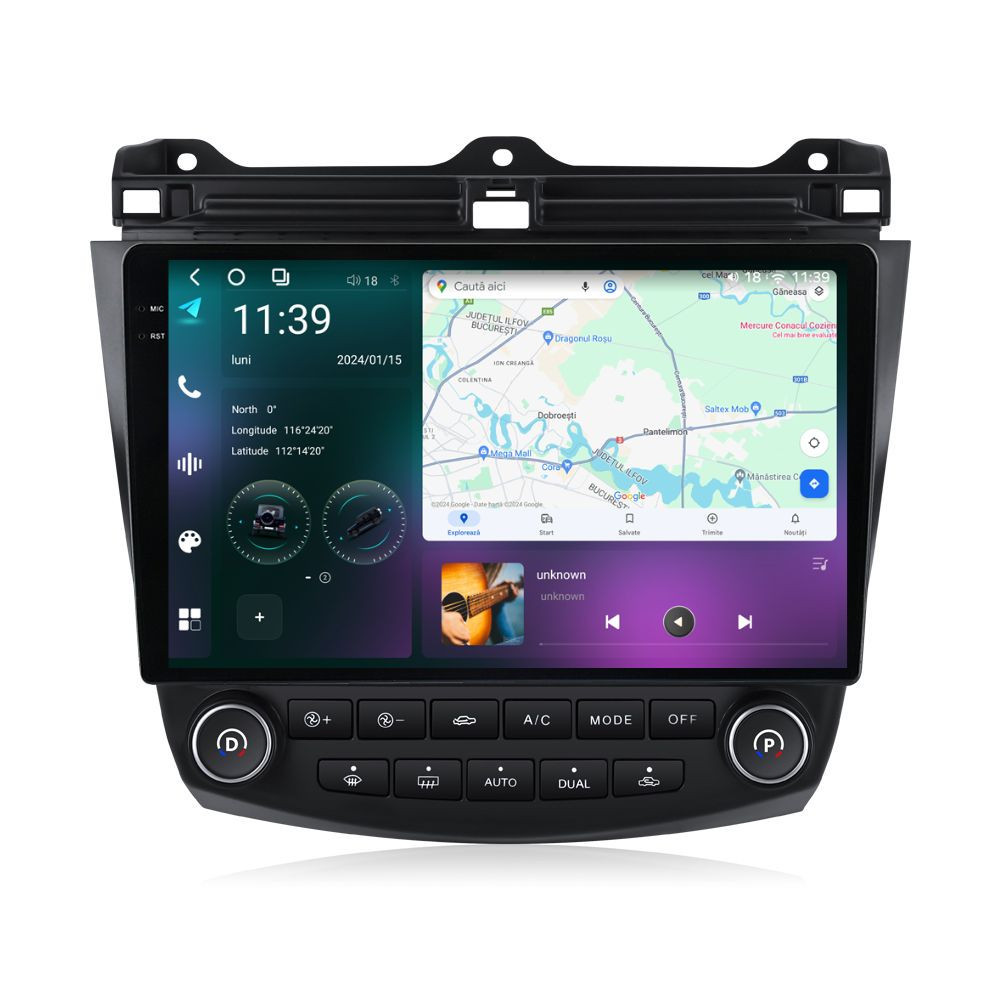 Navigatie dedicata cu Android Honda Accord VII 2003 - 2008 benzina, 12GB RAM, Radio GPS Dual Zone, Display 2K QLED 10.36" Touchscreen, Internet Wi-Fi si slot SIM 4G, Bluetooth, MirrorLink, USB