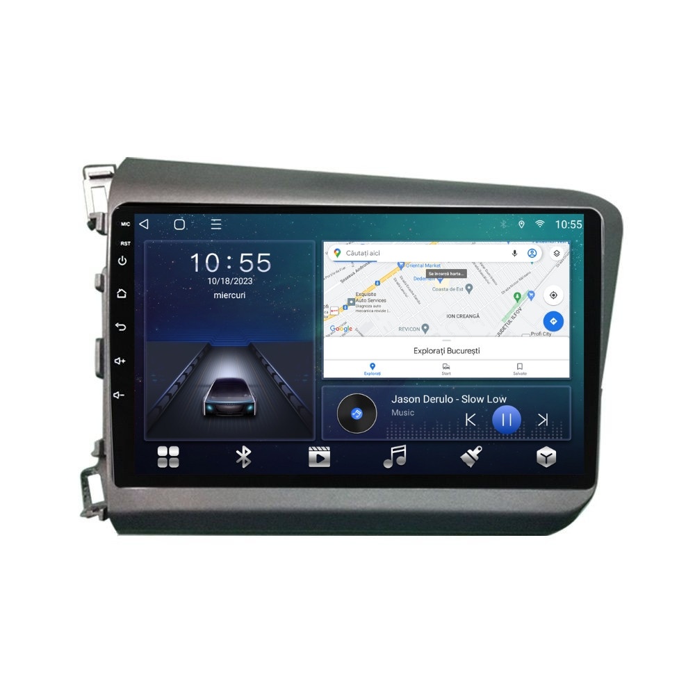 Navigatie dedicata cu Android Honda Civic IX Sedan 2011 - 2015, 2GB RAM, Radio GPS Dual Zone, Display HD QLED 9" Touchscreen, Internet Wi-Fi si slot SIM 4G, Bluetooth, MirrorLink, USB