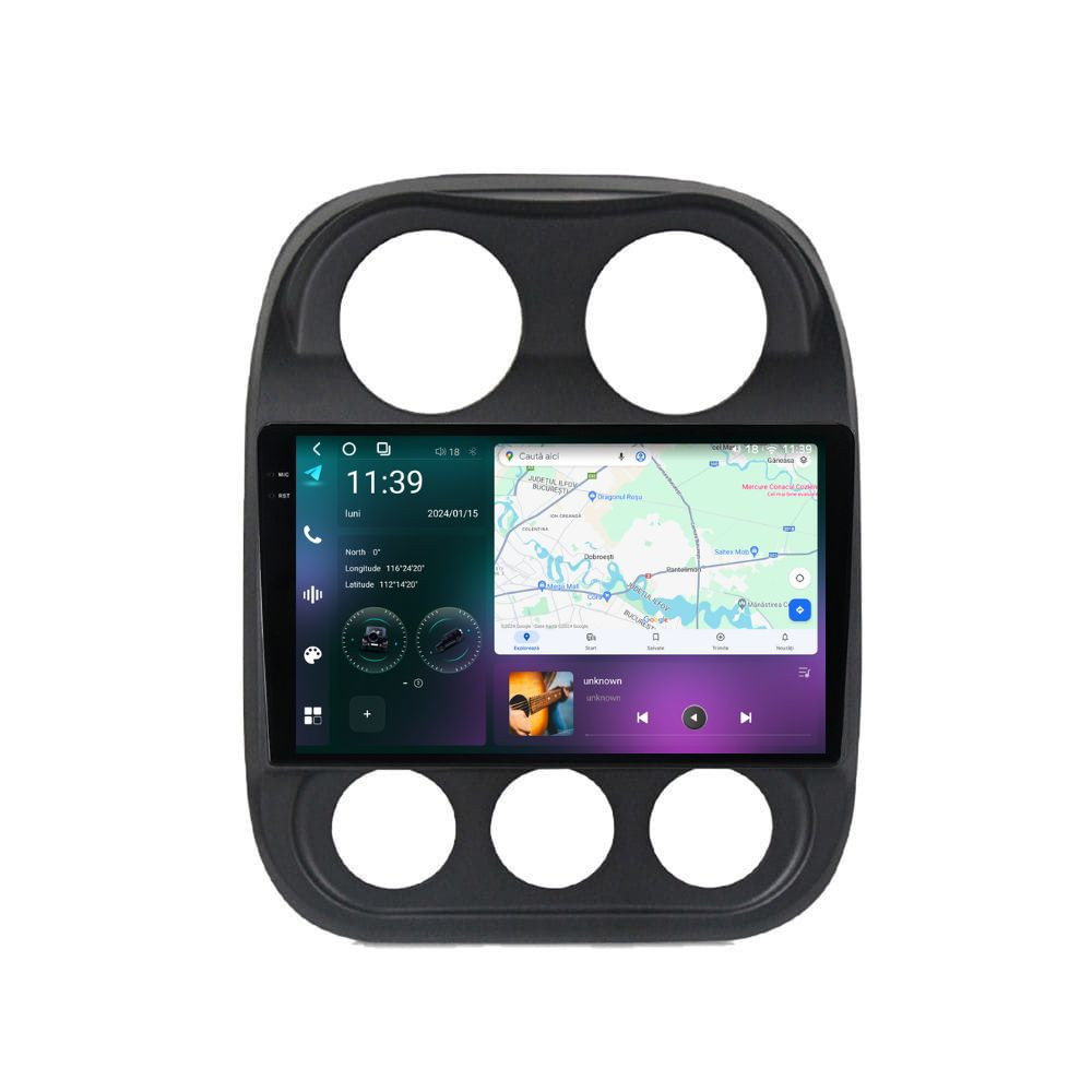 Navigatie dedicata cu Android Jeep Compass I 2011 - 2016, 12GB RAM, Radio GPS Dual Zone, Display 2K QLED 10.36" Touchscreen, Internet Wi-Fi si slot SIM 4G, Bluetooth, MirrorLink, USB