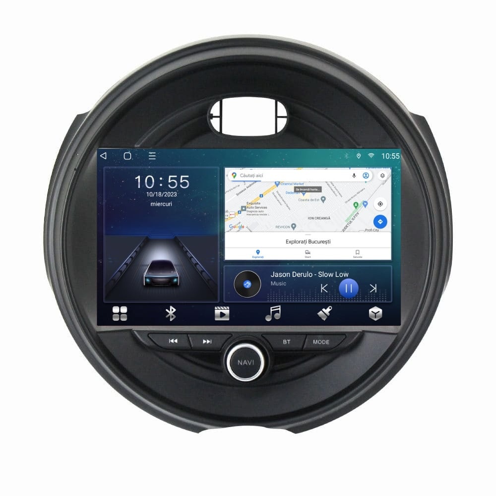 Navigatie dedicata cu Android Mini Clubman (F54) 2015 - 2020, 2GB RAM, Radio GPS Dual Zone, Display HD QLED 9" Touchscreen, Internet Wi-Fi si slot SIM 4G, Bluetooth, MirrorLink, USB