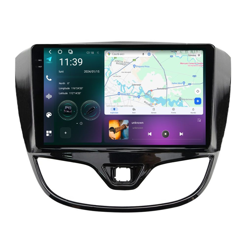 Navigatie dedicata cu Android Opel Karl 2015 - 2019, 12GB RAM, Radio GPS Dual Zone, Display 2K QLED 9.5" Touchscreen, Internet Wi-Fi si slot SIM 4G, Bluetooth, MirrorLink, USB