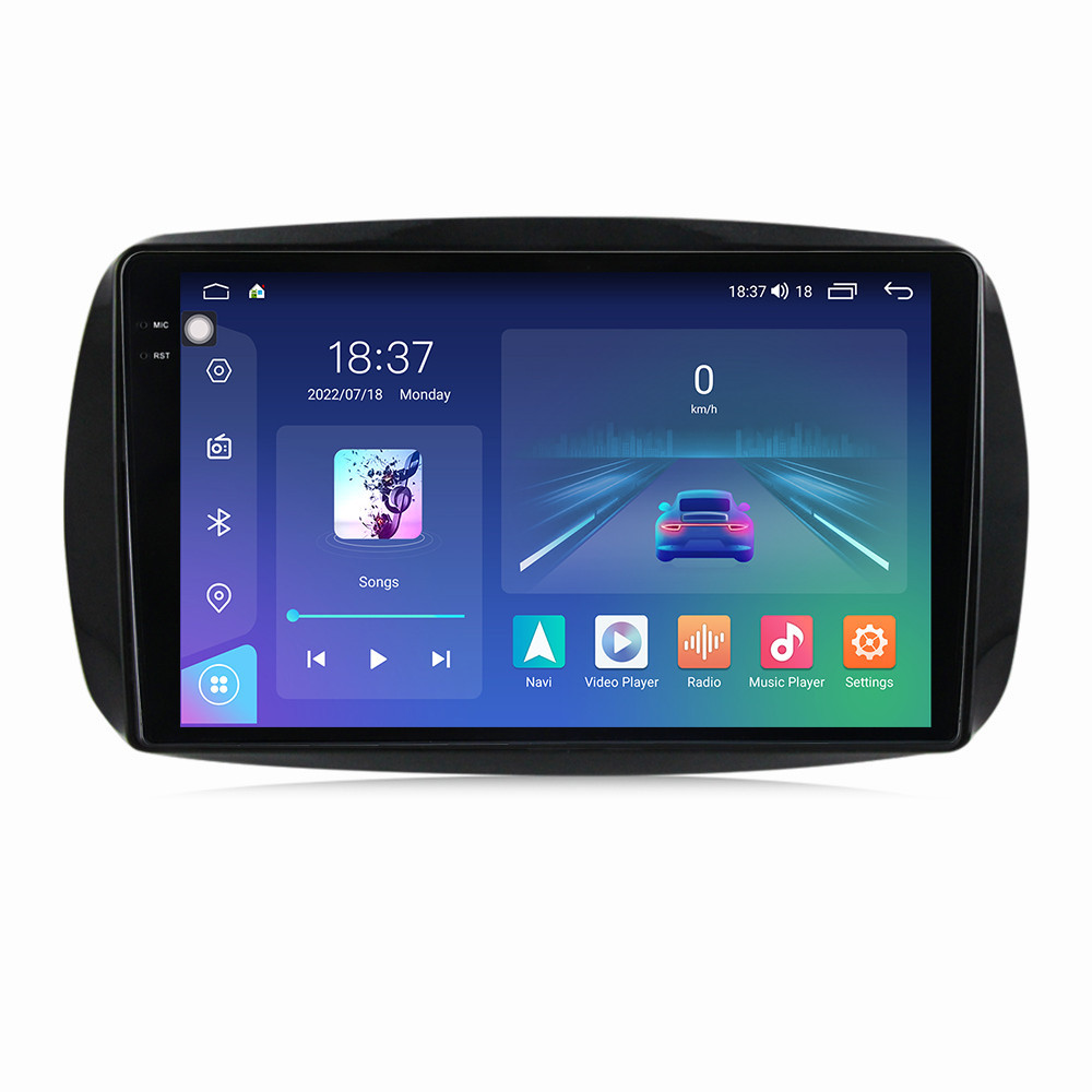 Navigatie dedicata cu Android Smart Fortwo dupa 2014, 8GB RAM, Radio GPS Dual Zone, Display 2K QLED 9.5" Touchscreen, Internet Wi-Fi si slot SIM 4G, Bluetooth, MirrorLink, USB