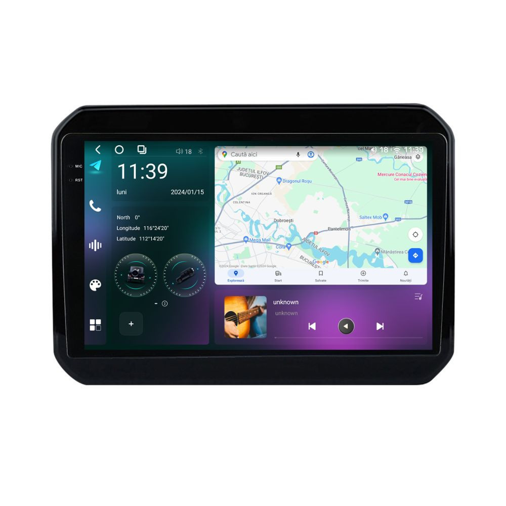 Navigatie dedicata cu Android Suzuki Ignis III dupa 2016, 12GB RAM, Radio GPS Dual Zone, Display 2K QLED 9.5" Touchscreen, Internet Wi-Fi si slot SIM 4G, Bluetooth, MirrorLink, USB