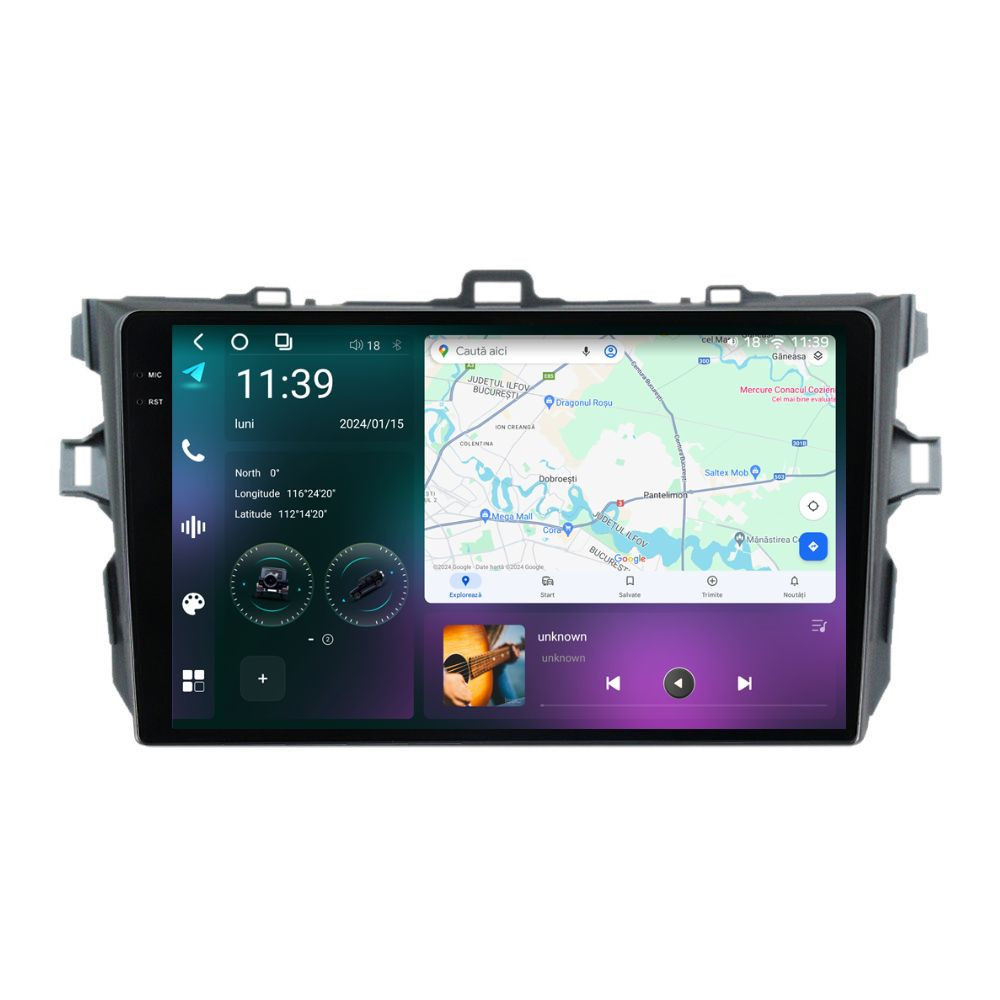 Navigatie dedicata cu Android Toyota Corolla 2007 - 2013, 12GB RAM, Radio GPS Dual Zone, Display 2K QLED 9.5" Touchscreen, Internet Wi-Fi si slot SIM 4G, Bluetooth, MirrorLink, USB