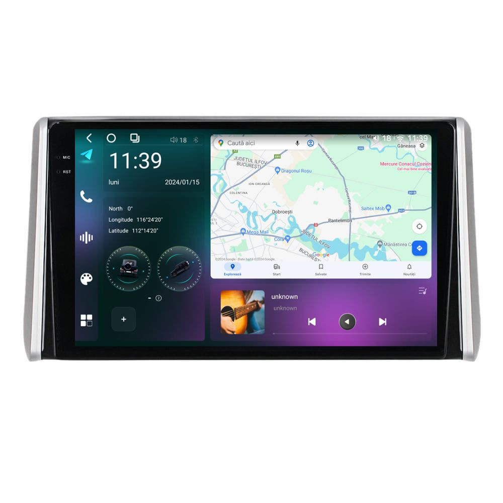 Navigatie dedicata cu Android Toyota Rav4 V dupa 2018, 12GB RAM, Radio GPS Dual Zone, Display 2K QLED 10.36" Touchscreen, Internet Wi-Fi si slot SIM 4G, Bluetooth, MirrorLink, USB