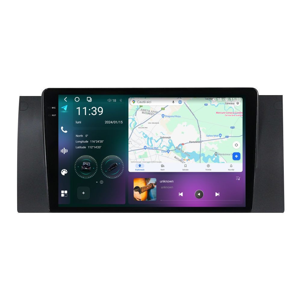 Navigatie dedicata cu Android BMW X5 (E53) 2000 - 2006, 12GB RAM, Radio GPS Dual Zone, Display 2K QLED 9.5" Touchscreen, Internet Wi-Fi si slot SIM 4G, Bluetooth, MirrorLink, USB