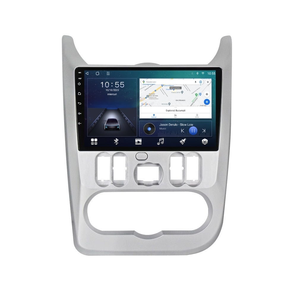 Navigatie dedicata cu Android Dacia Sandero I 2008 - 2013, 2GB RAM, Radio GPS Dual Zone, Display HD QLED 9" Touchscreen, Internet Wi-Fi si slot SIM 4G, Bluetooth, MirrorLink, USB
