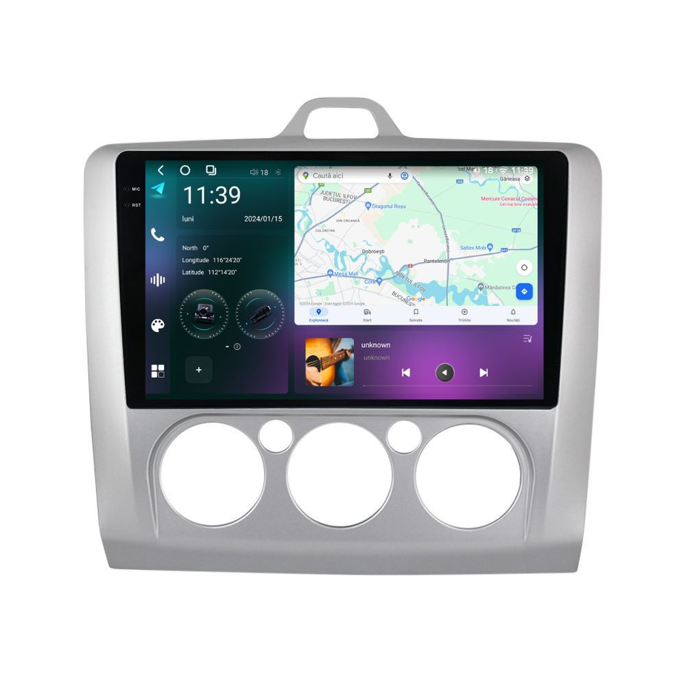 Navigatie dedicata cu Android Ford Focus II 2004 - 2011, clima manuala, 12GB RAM, Radio GPS Dual Zone, Display 2K QLED 9.5" Touchscreen, Internet Wi-Fi si slot SIM 4G, Bluetooth, MirrorLink, USB