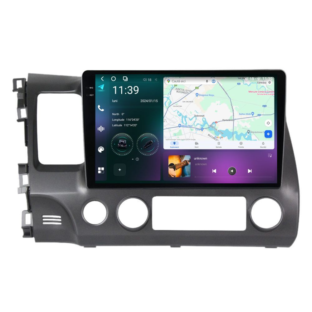Navigatie dedicata cu Android Honda Civic VIII Sedan 2006 - 2011, 12GB RAM, Radio GPS Dual Zone, Display 2K QLED 10.36" Touchscreen, Internet Wi-Fi si slot SIM 4G, Bluetooth, MirrorLink, USB