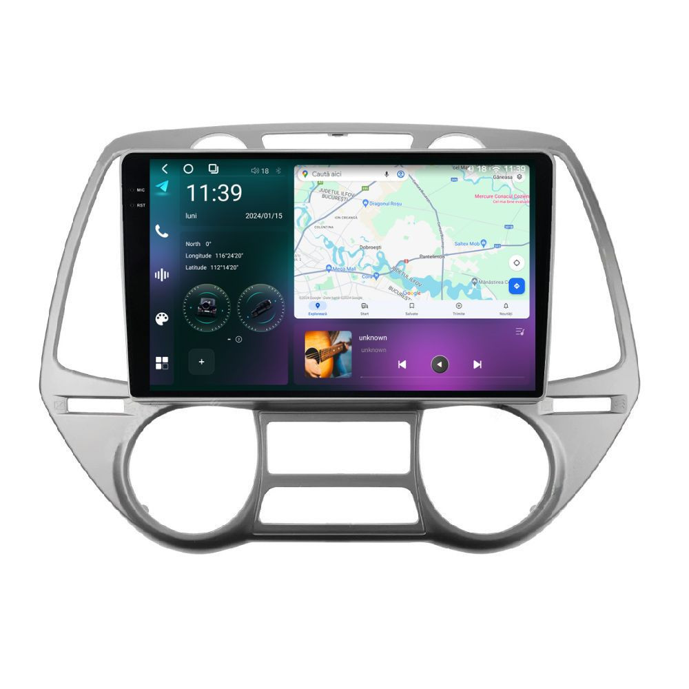 Navigatie dedicata cu Android Hyundai i20 2008 - 2012, clima automata, 12GB RAM, Radio GPS Dual Zone, Display 2K QLED 9.5" Touchscreen, Internet Wi-Fi si slot SIM 4G, Bluetooth, MirrorLink,