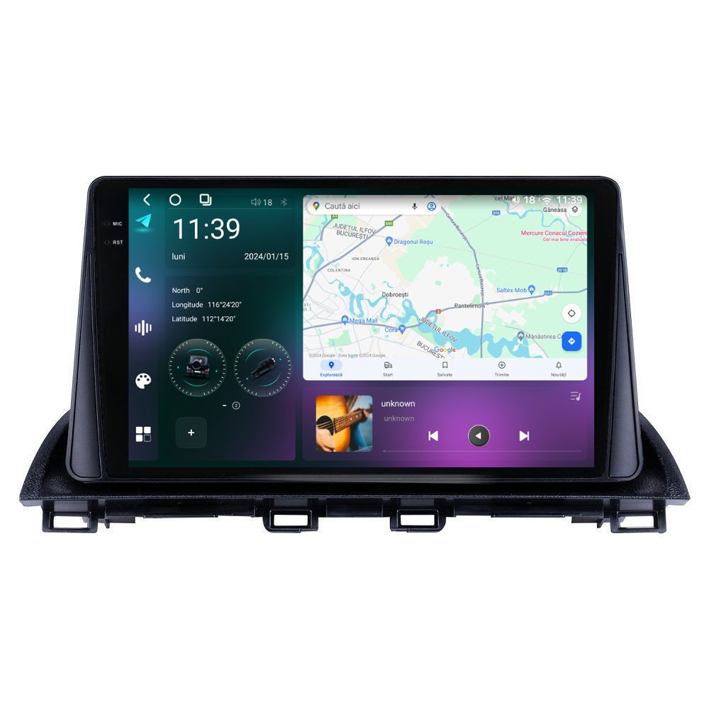 Navigatie dedicata cu Android Mazda 3 2013 - 2019, 12GB RAM, Radio GPS Dual Zone, Display 2K QLED 9.5" Touchscreen, Internet Wi-Fi si slot SIM 4G, Bluetooth, MirrorLink, USB