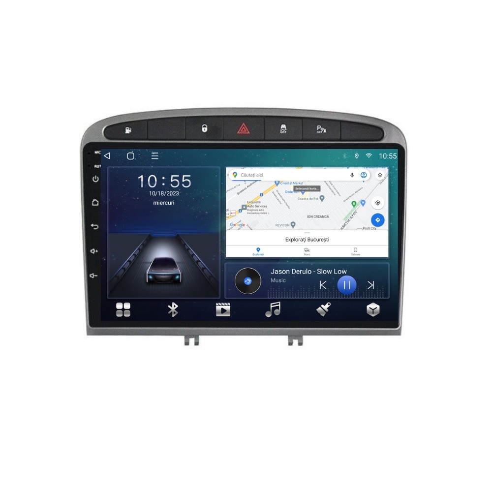 Navigatie dedicata cu Android Peugeot 308 I 2007 - 2013, 2GB RAM, Radio GPS Dual Zone, Display HD QLED 9" Touchscreen, Internet Wi-Fi si slot SIM 4G, Bluetooth, MirrorLink, USB