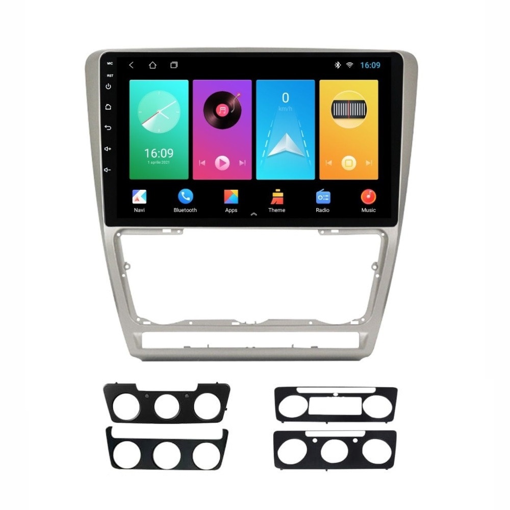 Navigatie dedicata cu Android Skoda Octavia II 2004 - 2013, gri, 2GB RAM, Radio GPS Dual Zone, Display HD IPS 10" Touchscreen, Internet Wi-Fi, Bluetooth, MirrorLink, USB