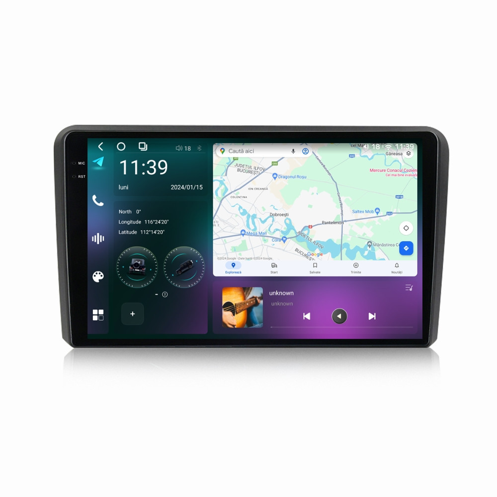 Navigatie dedicata cu Android Audi A3 (8P1) 2003 - 2013, 12GB RAM, Radio GPS Dual Zone, Display 2K QLED 9.5" Touchscreen, Internet Wi-Fi si slot SIM 4G, Bluetooth, MirrorLink, USB