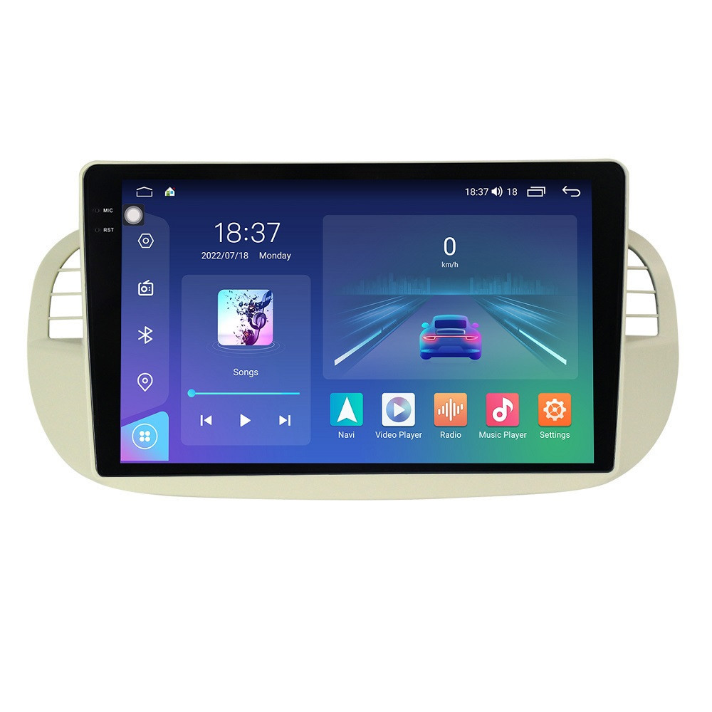 Navigatie dedicata cu Android Fiat 500 2007 - 2015, gri, 8GB RAM, Radio GPS Dual Zone, Display 2K QLED 9.5" Touchscreen, Internet Wi-Fi si slot SIM 4G, Bluetooth, MirrorLink, USB