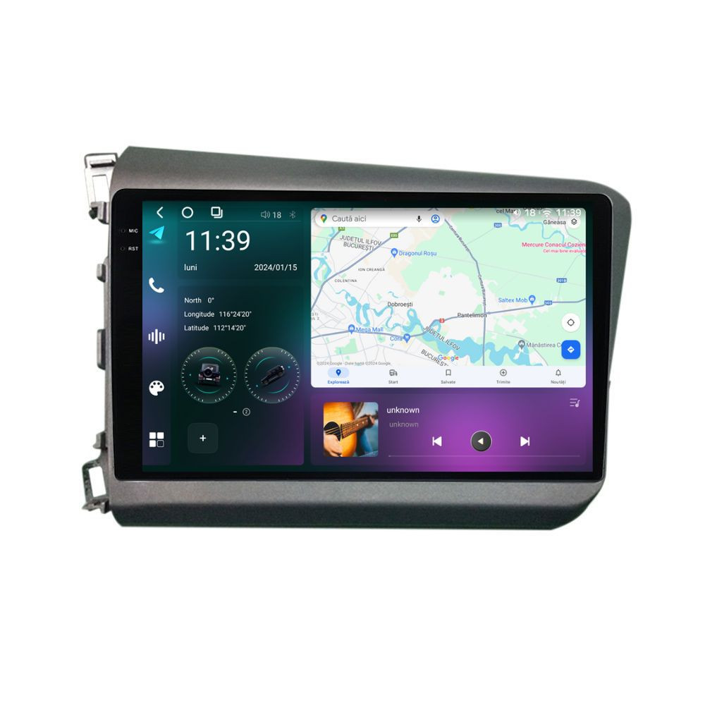 Navigatie dedicata cu Android Honda Civic IX Sedan 2011 - 2015, 12GB RAM, Radio GPS Dual Zone, Display 2K QLED 9.5" Touchscreen, Internet Wi-Fi si slot SIM 4G, Bluetooth, MirrorLink, USB