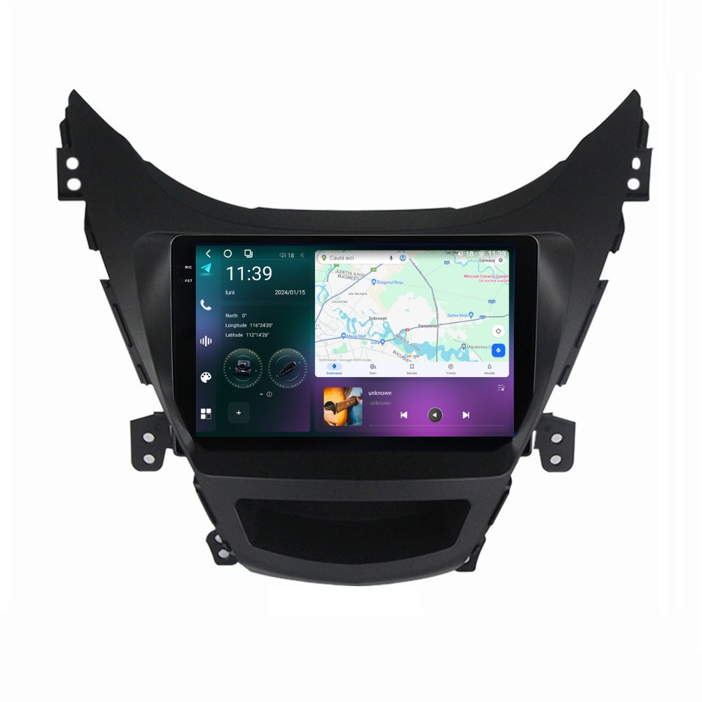 Navigatie dedicata cu Android Hyundai Elantra V 2010 - 2014, 12GB RAM, Radio GPS Dual Zone, Display 2K QLED 9.5" Touchscreen, Internet Wi-Fi si slot SIM 4G, Bluetooth, MirrorLink, USB