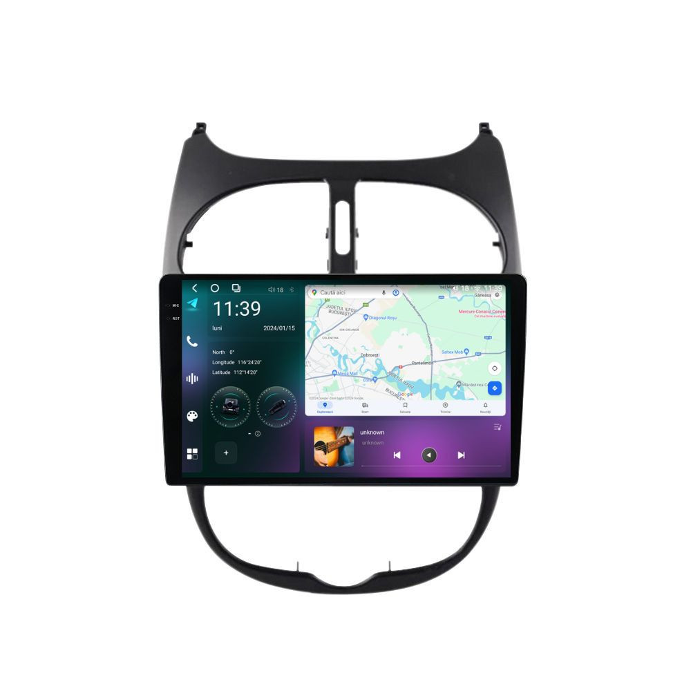Navigatie dedicata cu Android Peugeot 206 1998 - 2009, 12GB RAM, Radio GPS Dual Zone, Display 2K QLED 9.5" Touchscreen, Internet Wi-Fi si slot SIM 4G, Bluetooth, MirrorLink, USB