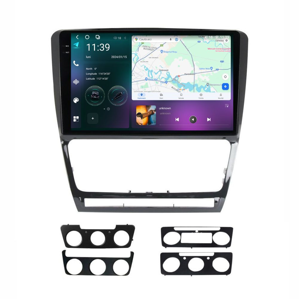 Navigatie dedicata cu Android Skoda Octavia II 2004 - 2013, negru, 12GB RAM, Radio GPS Dual Zone, Display 2K QLED 10.36" Touchscreen, Internet Wi-Fi si slot SIM 4G, Bluetooth, MirrorLink, USB