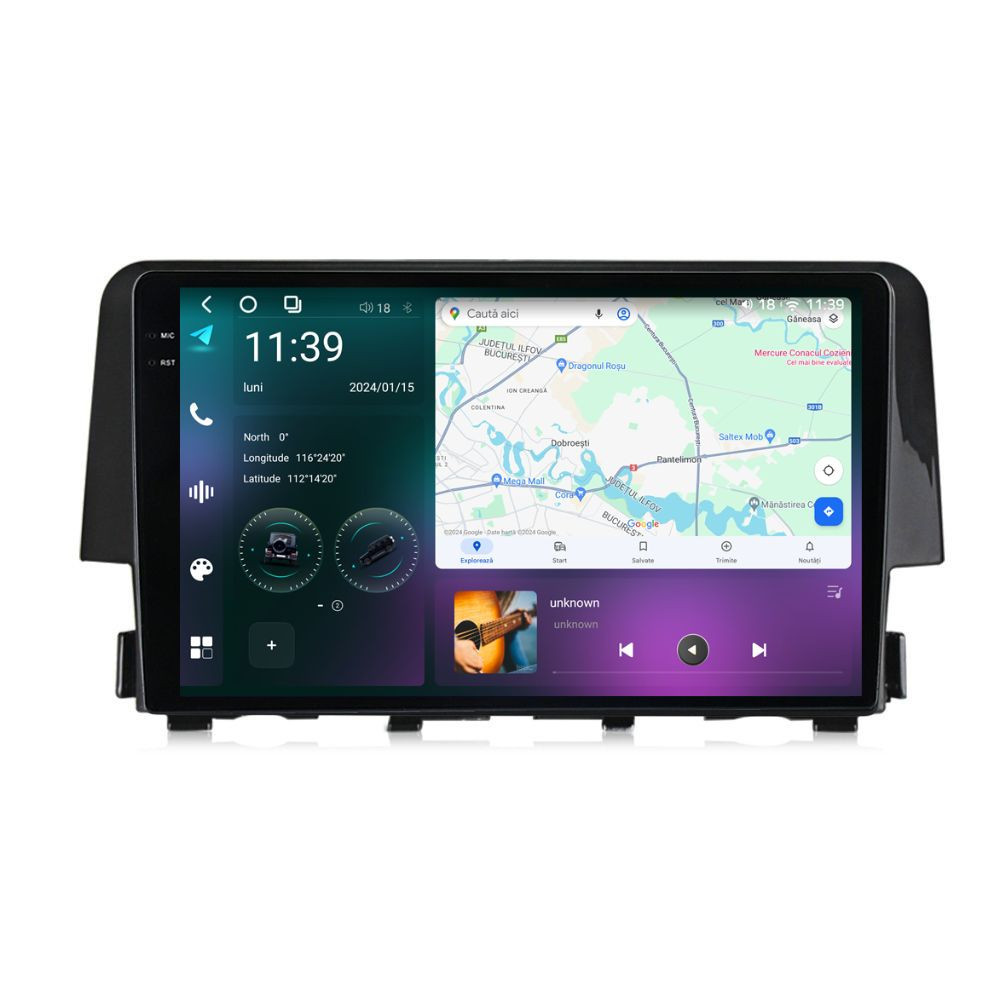 Navigatie dedicata cu Android Honda Civic X 2015 - 2021, 12GB RAM, Radio GPS Dual Zone, Display 2K QLED 9.5" Touchscreen, Internet Wi-Fi si slot SIM 4G, Bluetooth, MirrorLink, USB