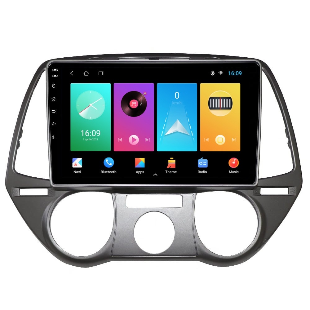 Navigatie dedicata cu Android Hyundai i20 2008 - 2012, clima manuala, 2GB RAM, Radio GPS Dual Zone, Display HD IPS 9" Touchscreen, Internet Wi-Fi, Bluetooth, MirrorLink, USB