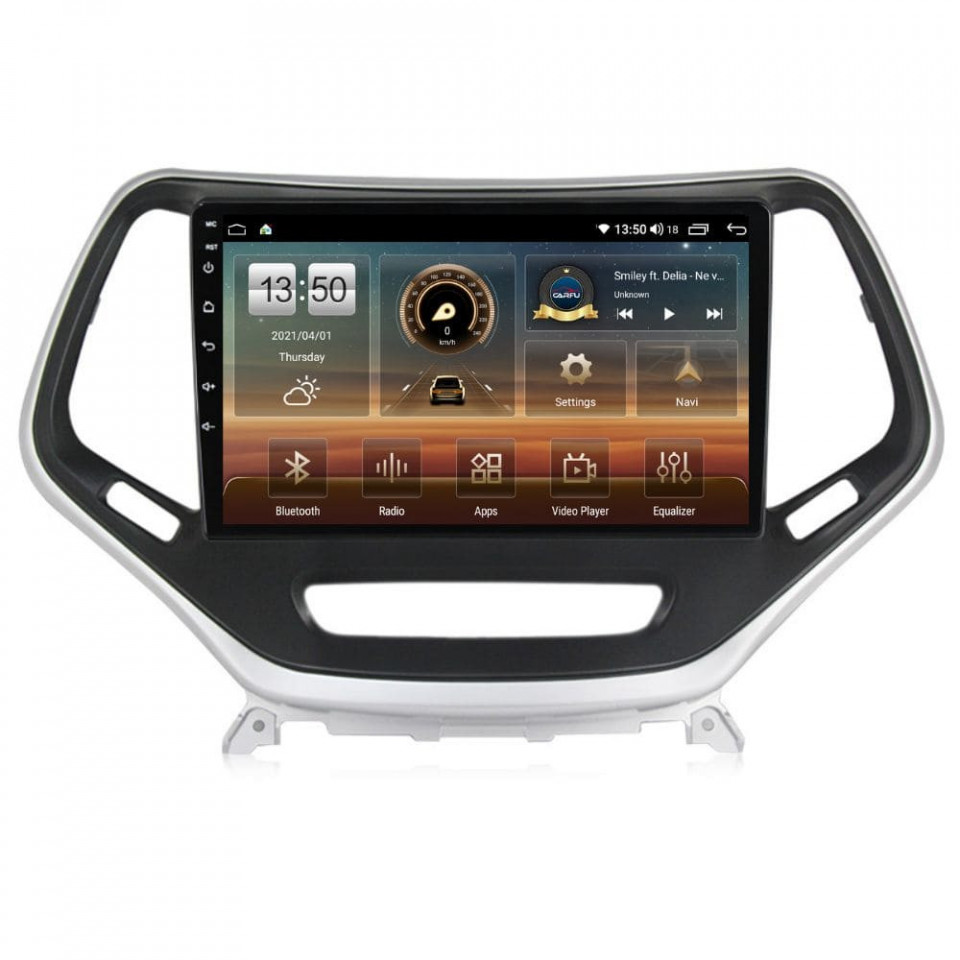 Navigatie dedicata cu Android Jeep Cherokee V 2014 - 2019, 6GB RAM, Radio GPS Dual Zone, Display HD QLED 10" Touchscreen, Internet Wi-Fi si slot SIM 4G, Bluetooth, MirrorLink, USB