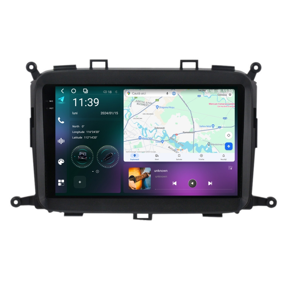 Navigatie dedicata cu Android Kia Carens IV 2013 - 2018, 12GB RAM, Radio GPS Dual Zone, Display 2K QLED 9.5" Touchscreen, Internet Wi-Fi si slot SIM 4G, Bluetooth, MirrorLink, USB